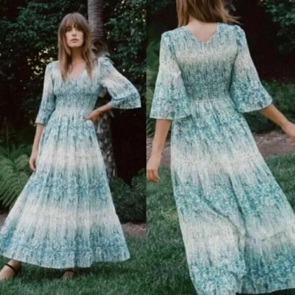Christy Dawn The Basil Tiered Floral Maxi Dress Morning Gladiola Small Petite